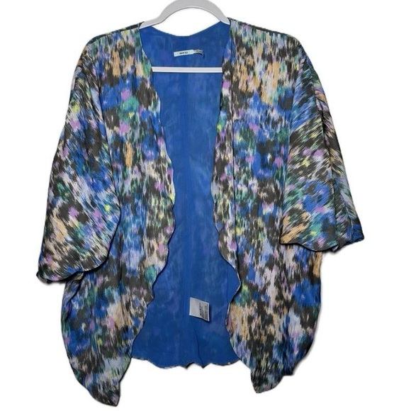 Kimchi Blue Abstract Multicolor Poncho Print Kimono-Style Open Front Top XS NWOT - Picture 1 of 13